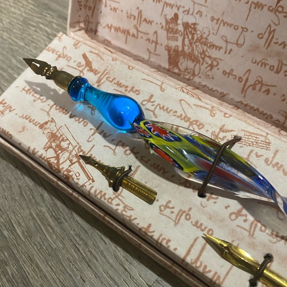 Italian Hand Blown Glass Calligraphy Art Pen with Tips - Picture 4 of 4
